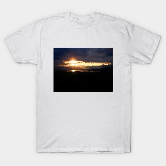 Sunset landscape photography,  lake and mountain on cloudy sky T-Shirt by marghe41